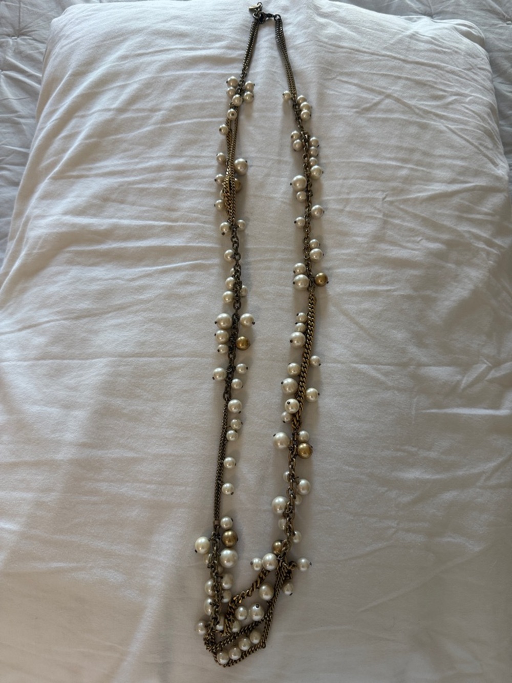 Stella and Dot Faux Pearl and Gold Bead Chain Necklace
